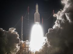 Arianespace successfully launches its fourth Ariane 5 mission of the year, this time carrying a double payload with Intelsat-33e and Intelsat-36—the first time Intelsat blasted off two satellites on one rocket. Photo courtesy of Intelsat.
