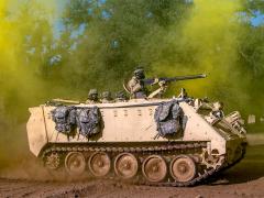 Soldiers travel in an M113 armored personnel carrier during a combat support training exercise. The Army keeps purchases and stores for long periods components of major systems, such as transmissions for M113s, but advances in manufacturing could help the service, and the industrial base, find new ways of sustaining heavy equipment. Credit: Master Sgt. Michel Sauret