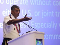 Gen. Vincent K. Brooks, USA, commander, U.S. Army Pacific, discusses how the Army trains to operate in a degraded communications environment during his keynote address at TechNet Asia-Pacific 2015.