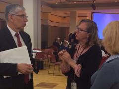 Lt. Gen. Rhett Hernandez, USA (Ret.) (l), spoke with conference attendees about the importance of academic, industry and Army partnership for innovation in the cyber domain.