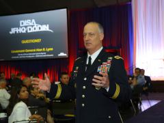 Lt. Gen. Alan Lynn, USA, director of DISA and commander of the JFHQ-DODIN, speaks at AFCEA’s Defensive Cyber Operations Symposium in Baltimore.