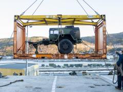 U.S. Marines assigned to 2nd Marine Aircraft Wing offload equipment from the aviation logistic ship S.S. Wright during Exercise Trident Juncture 18 at Orkanger Port, Norway. The exercise enhances the U.S. and NATO Allies’ and partners’ abilities to work together collectively to conduct military operations under challenging conditions. Credit: U.S. Marine Corps photo by Lance Cpl. Cody J. Ohira