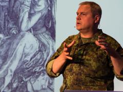Lt. Gen. Riho Terras, commander of Estonian Defense Forces, warns that Europe is too reactionary to world events while speaking at the NITEC 2016 cyber conference in Tallinn, Estonia. Photo by Marcos Fernandez Marin, NCI Agency