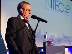 Estonian president Toomas Hendrik Ilves addresses attendees on the inaugural day of the three-day NITEC 2016 conference in Tallinn, Estonia. Photo by Marcos Fernandez Marin, NCI Agency