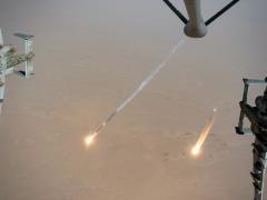 U.S. Air Force A-10 Thunderbolt II jets fire flares while breaking away after aerial refueling from a KC-135 Stratotanker of the 340th Expeditionary Aerial Refueling Squadron out of Kandahar Airfield, Afghanistan, in August. In multidomain operations in the future, the Air Force will need a highly connected web of sensors across the air, land, sea and space. U.S. Air Force photo by Staff Sgt. Keifer Bowes