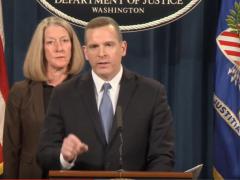 U.S. officials hold a press conference in March announcing indictments of Russian FSB officers and hacking conspirators for breach of Yahoo accounts.