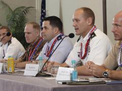A panel discusses challenges in cyber domain at AFCEA TechNet Asia-Pacific in Hawaii. Photo by Bob Goodwin