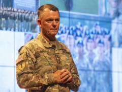 The U.S. Army Training and Doctrine Command’s commanding general, Gen. Paul E. Funk , USA, speaks to soldiers at Ft. Benning, Georgia in September. How the Army trains its soldiers, especially its leaders, has to change to meet the demands of multidomain operations, he says. Army photo by Patrick A. Albright.