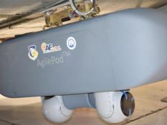 The AgilePod, the first physical system to be trademarked by the Air Force, is a multiintelligence pod. A new effort to develop a suite of platform-agnostic AgilePods in various sizes is currently in progress, teaming AFRL with industry partners. (U.S. Air Force photo/David Dixon)