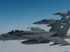 Three U.S. Navy F/A-18E Super Hornets from Marine Corps Air Station Iwakuni, Japan, fly in formation during Exercise WestPac Rumrunner January 10. (Photo by U.S. Air Force Senior Airman Senior Airman Cynthia Belío)