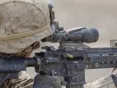 A U.S. Marine with Echo Company, 2nd Battalion, 5th Marine Regiment, 1st Marine Division, fires a M27 infantry automatic rifle at simulated enemies during an Integrated Training Exercise at Marine Corps Air-Ground Combat Center Twentynine Palms, California. Under a new contract award to Heckler and Koch, the service will be purchasing 15,000 additional M27s to partially replace the M4 carbine semi-automatic rifle. U.S. Marine Corps photo by Lance Cpl. Danny Gonzalez.