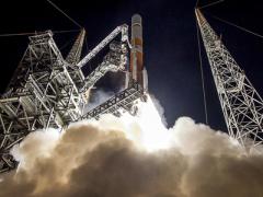 The Air Force launches the ninth Boeing-built Wideband Global SATCOM satellite at Cape Canaveral Air Force Station, Florida, in March 2017. Such satellites play an integral part of the United State’s strategic and tactical coordination of military operations in an increasingly contested space domain. Photo by Tech. Sgt. Anthony Nelson; Courtesy of United Launch Alliance.