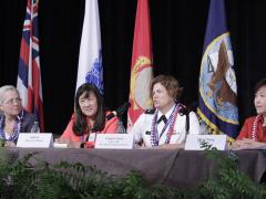 A group of dynamic and successful women leaders gathered to help advance educational topics during AFCEA TechNet Asia-Pacific. From l to r: Cindy Moran, Jodi Ito, Col. Claire Cuccio, USA, and Miyi Chung.
