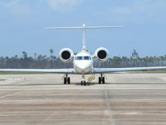 A Gulfstream C-37A taxis on the flight line at Tyndall Air Force Base, Florida, May 3, 2021, carrying Gen. Mark Kelly, USAF, commander of Air Combat Command and his team for a visit about the base’s rebuild. The Air Force’s innovation hub, AFWERX, is conducting a new consecutive three-part challenge to bring in solutions for flightline security, advanced sensors and communication, and aircraft maintenance. Credit: U.S. Air Force photo by Airman 1st Class Anabel Del Valle