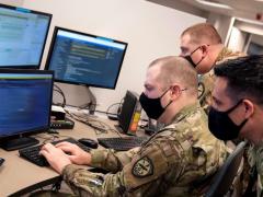 U.S. Cyber Command Cyber National Mission Force members participate in a training and readiness exercise at Fort George Meade, Maryland, in September 2021. The CNMF plans, directs and synchronizes full-spectrum cyberspace operations to disrupt, degrade and defeat malicious cyber actors. Cyber warriors have played a considerable role in supporting the cyber defense of Ukraine, says Sen. Jack Reed, D-Rhode Island, head of the Senate Armed Service Committee. Credit: Photo by Aiyana Paschal