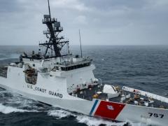 The newly commissioned National Security Cutter Midgett conducts sea trials on February 25. The U.S. Coast Guard needs to be more nimble in the Pacific region. Credit: U.S. Coast Guard Headquarters photo courtesy of Huntington Ingalls Industries