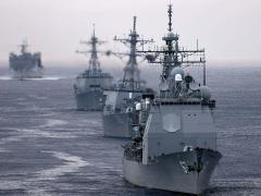 The USS Shiloh, USS Benfold, USS Shoup and USNS Rainier follow the aircraft carrier USS Abraham Lincoln as the Lincoln Carrier Strike Group returns from a deployment to the western Pacific Ocean. The Program Executive Office for Integrated Warfare Systems supports all surface ships and is wrapping up combat systems qualification for the USS Benfold.