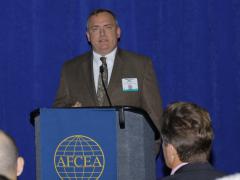 Karl Kurz, DISA Unified Capabilities Portfolio, addresses the crowd at TechNet Cyber. Photo by Michael Carpenter