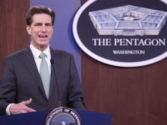 Department of Defense Chief Information Officer Dana Deasy, pictured speaking at the Pentagon in April, explained to reporters yesterday that the department has not heard anything back from the Federal Communications Commission about the disputed Ligado ruling. Credit: DOD photo by Marvin Lynchard