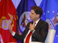 Dana Deasy, Defense Department chief information officer, speaks during a fireside chat at TechNet Cyber. Photo by Michael Carpenter