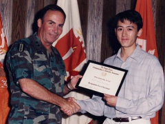 In 1996, Ben Chestnut (r), now CEO of Mailchimp, receives an AFCEA scholarship. He has started a new AFCEA scholarship in his father’s name with a $100,000 endowment to the Augusta-Ft. Gordon Chapter.