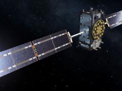 An artist’s concept shows the full operational capability Galileo satellite on station above the Earth. With the constellation forming the backbone of Europe’s positioning, navigation and timing assets in space, Europe has geared up to address the growing threat picture confronting its space systems. ESA