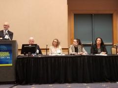 (l-r) Monte Hawkins, director of the National Vetting Center, Charles Bartoldus, former official and now senior advisor to CT-Strategies, ODNI Identity Intelligence Executive Kathleen Lane, DHS CIO official Emily Barbero, NVC Chief of Staff Casie Antalis and NVC Technical Director Lori Vislocky speak at AFCEA International's Federal identity Forum and Expo in Tampa, Florida. Credit: Shaun Waterman