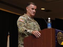 Gen. Charles A. Flynn, USA, commanding general of U.S. Army Pacific, describes Army challenges in the vast region at TechNet Indo-Pacific. Credit: Tony Grillo photo