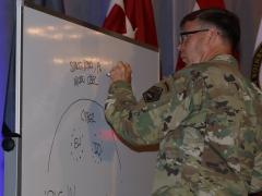 Lt. Gen. Stephen Fogarty, USA, commanding general, U.S. Army Cyber Command, sketches a graphic to detail his talk during AFCEA TechNet Augusta. Photo by Michael Carpenter