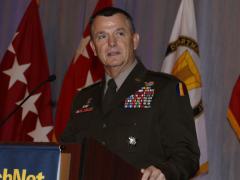 Gen. Paul Funk, USA, commander, U.S. Army Training and Doctrine Command, speaks at the AFCEA TechNet Augusta conference. Photo by Michael Carpenter