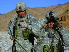 U.S. Army soldiers from the 10th Mountain Division (Light Infantry) call in a CH-47 Chinook helicopter for a mission in Bagram, Afghanistan. The 3rd and 4th Brigade Combat Teams will be the first Army units to deploy with Capability Set 13 equipment.
