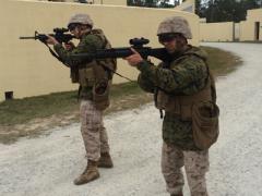 Marines at Camp Pendleton, California, test the new augmented reality glasses prototype in an urban combat training scenario.