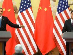 President Barack Obama and President Xi Jinping of China hold a press conference at the Great Hall of the People in Beijing, China, last year. Today, the two announced a historic agreement designed to curb cyber aggression.