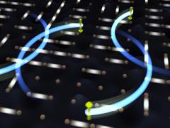 Each circle represents the two electrons of a pair that exist at relatively low energy and can carry electrical current with no resistance in a high-temperature superconductor. Software tools being developed at the Intelligence Advanced Research Projects Activity (IARPA) will make designing circuits using superconducting technologies easier and cheaper.