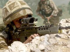 British troops practice attack drills during exercises in Oman. U.S. and U.K. researchers have teamed with industry and academia to develop better technologies for future coalition forces.