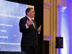 James F. Geurts, assistant secretary of the Navy for research, development and acquisition, speaks at the AFCEA Small Business Innovation Summit. Photo by Elizabeth Moon