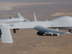 The Multi-Function Electronic Warfare-Air Large program will integrate an offensive electronic warfare pod onto an MQ-1C Gray Eagle unmanned aircraft system. It, along with two other programs, offers the Army an opportunity for interoperability. Credit: U.S. Army