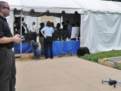 Pat Hickey, an engineer with Galois Incorporated in Portland, Oregon, prepares to fly a mini drone with software rewritten to make it invulnerable to hackers. It is part of the DARPA-funded High-Assurance Cyber Military Systems. By Sandra Jontz