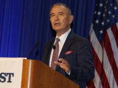 Adm. Harry Harris Jr., USN (Ret.), former commander of U.S. Pacific Command, describes the status of rising tensions in the Indo-Pacific region to the opening keynote audience at WEST 2022. Photo by Michael Carpenter