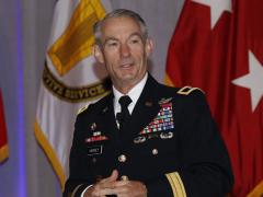 Maj. Gen. Neil Hersey, USA, commander, of the U.S. Army Cyber Center of Excellence and Fort Gordon, speaks at TechNet Augusta. Photo by Michael Carpenter