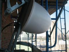 One of four phased array antennas is mounted on the top wall of Columbia University’s engineering building as part of the COSMOS wireless testbed, designed to test emerging wireless capabilities in an urban environment.