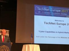 Swedish Defense Minister Peter Hultqvist addresses the audience at TechNet Europe 2017 in Stockholm.
