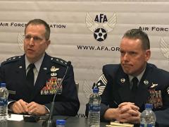 The Air Force Special Operations Command's (AFSOC’s) development of a 60-kW laser weapon system is on track, says AFSOC’s new commander, Lt. Gen. James Slife (l), at the Air Force Association’s Air, Space and Cyber Conference yesterday.
