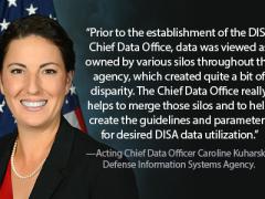 The Defense Information Systems Agency’s new office to handle data is striving to advance the agency’s and warfighters’ data-driven capabilities, says Acting Chief Data Officer Caroline Kuharske. Credit: DISA photo with Chris D’Elia graphics