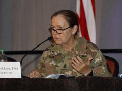 CSM Sheryl Lyon, USA, discusses cybersecurity on a panel at TechNet Augusta 2021.Photo by Michael Carpenter