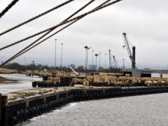 Military vehicles and equipment prepositioned for the fourth transport to the European theater in support of Defender–Europe 20. Credit: U.S. Army photo/Kimberly Spinner