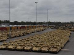 Containers and vehicles were part of Defender-Europe 20 at the Port of Beaumont, Texas, the exercise aimed at the deployment of a division-size combat-credible force from the United States to Europe. Credit: U.S. Army photo/Kimberly Spinner
