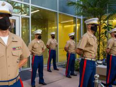 U.S. Marines assigned to the Defense POW/MIA Accounting Agency stand in formation during a Marine Corps ceremony held on Joint Base Pearl Harbor-Hickam, Hawaii, last November. The U.S. Marine Corps’ new doctrine on information is meant to reach Marines of all levels about the importance of harnessing and protection information in modern day warfighting. Credit: U.S. Marine Corps Photo by Sgt. Jacqueline Clifford