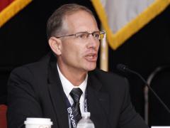 David May, senior intelligence advisor, U.S. Army Cyber Center of Excellence and Fort Gordon, Georgia, speaks during a panel at the AFCEA TechNet Augusta conference. Photo by Michael Carpenter