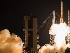 To improve resiliency, the U.S. Air Force Space and Missile Center is leveraging commercial satellite communications technology for its next series of Wideband Global SATCOM (WGS) satellites on the WGS11+ platform. Pictured is the Boeing-built WGS-9 satellite aboard a United Launch Alliance Delta IV Evolved Expendable Launch Vehicle launched from Cape Canaveral Air Force Station, Florida in 2017. Photo Courtesy of the United Launch Alliance